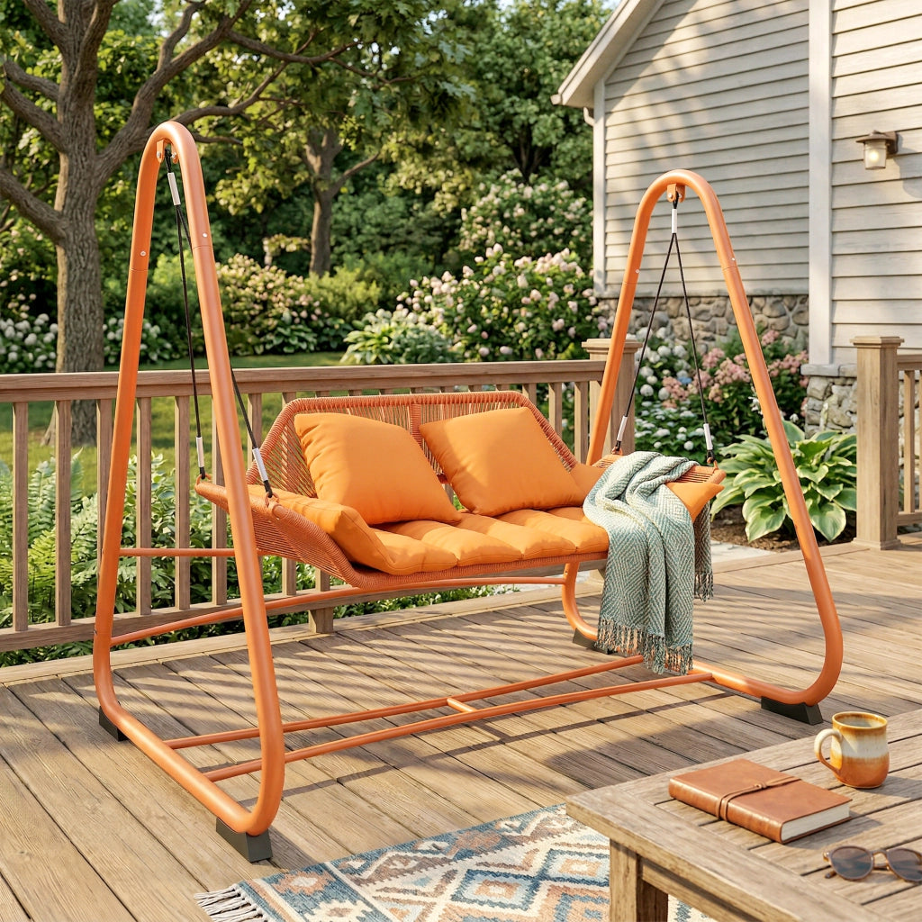 Altalena da giardino con cuscini ¨C zephmum ¨C terracotta, metallo, 174x120x162 cm