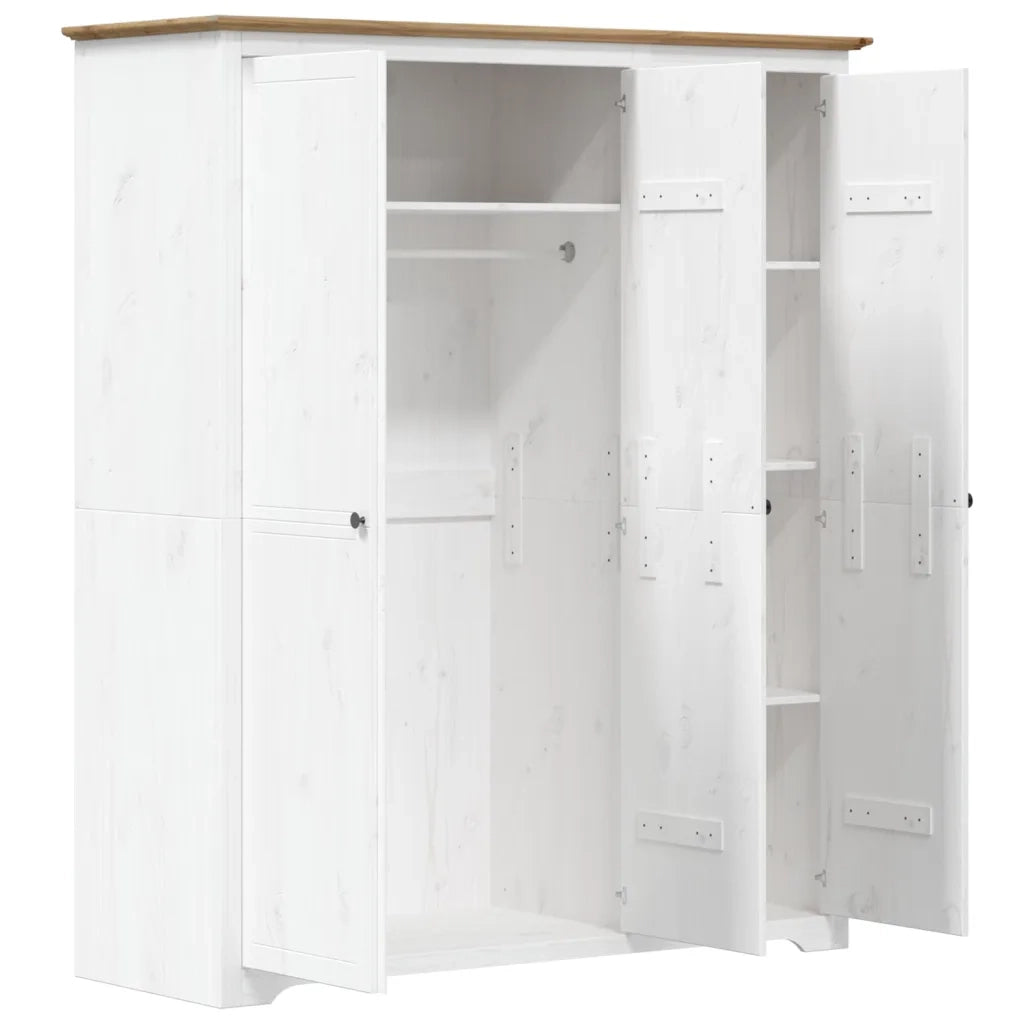 Armadio BODO 146x53,5x173 cm Legno Massello Pino Bianco Marrone 355063