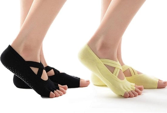 2 paia di calze antiscivolo per Pilates - Calze per yoga per donne - Calze sportive respiranti con grip - Calze yoga con dito diviso - Calze antiscivolo con doppia cinta per pavimento - Ideali per balletto, Pilates e yoga