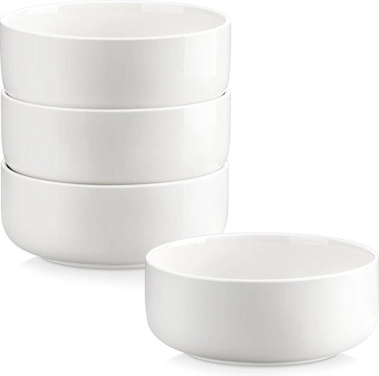 Set di 4 ciotole grandi per muesli da 700 ml - ciotole di zuppa in ceramica - ciotole per dessert - ciotole di ceramica per colazione - ciotola di zuppa bianca Luna con manico