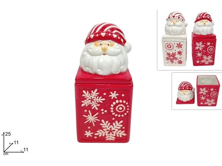 1 Pezzo Barattolo in Ceramica con Tappo Babbo Natale 25 x 11 x 11 cm 2 Colori