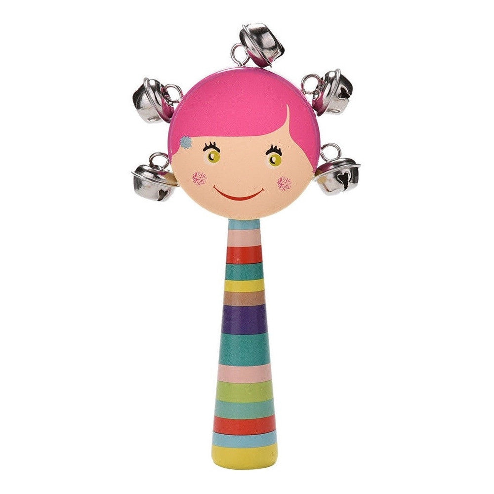 Trade Shop - Campanello Sonaglino Con Manico Multicolore Giocattolo In Legno Suono Bambini -