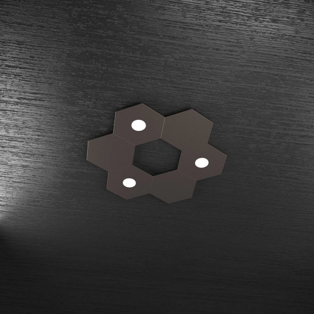 HEXAGON APPLIQUE-PLAFONIERA 3 LUCI + 3 DECORATIVO MARRONE 1142-3L3D-MA