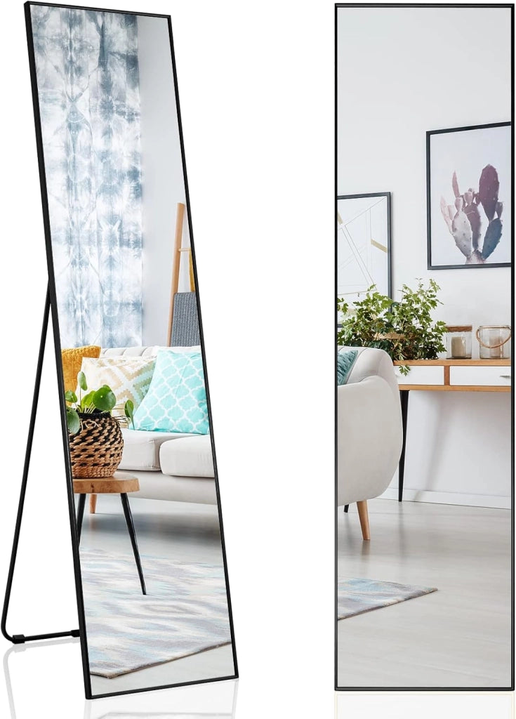Specchio da Parete Lungo, Specchio da Terra Appendere con Cornice in Lega di Alluminio e Ganci, Per Camera da Letto e Soggiorno, 160 x 40 cm (Nero)