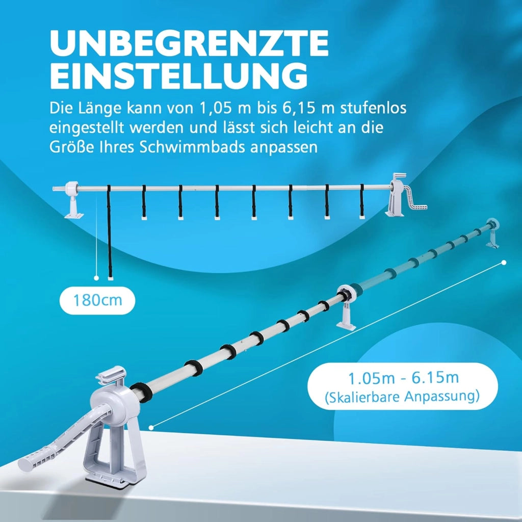 Telo avvolgitore per piscina, 1,05-6,15 m, per telone, sistema di avvolgimento di alta qualità, con nastri regolabili, tipo B