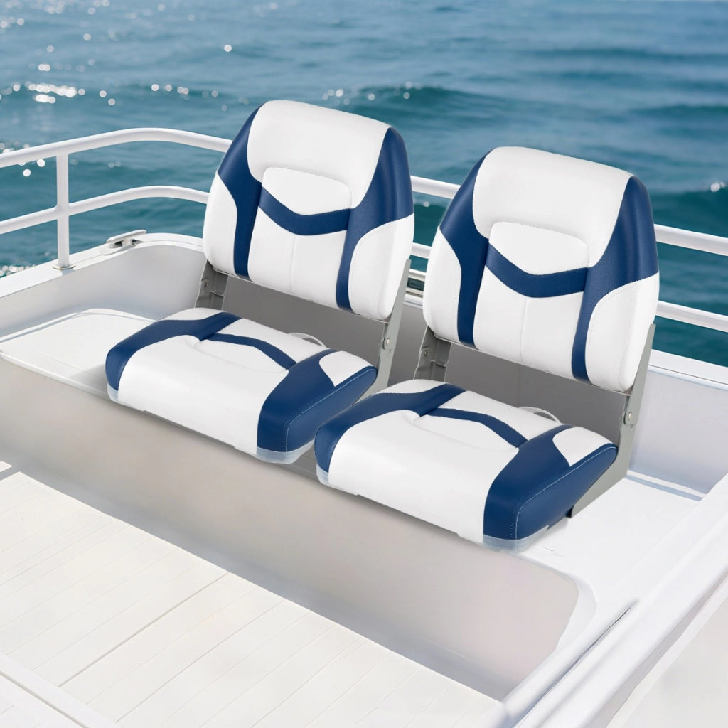 Set di 2 sedili per barca con imbottitura spessa in spugna, Sedili pieghevoli per cabina in pelle PVC impermeabile Blu-Sport acquatici