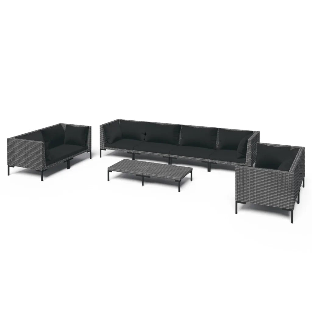 Set Divani da Giardino 9 pz con Cuscini Polyrattan Grigio Scuro 3099835