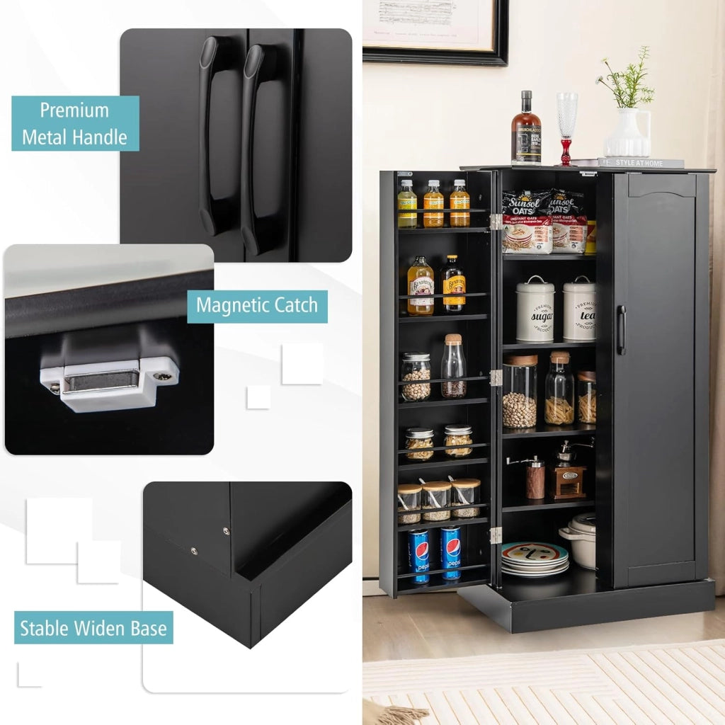Mobile Cucina Dispensa con 2 Ante, Armadio Cucina Dispensa con 16 Ripiani Regolabili, Dispositivo Antiribaltamento, Mobile Cucina per Sala da Pranzo, Soggiorno, 60 x 40 x 120 cm, 2 Colori