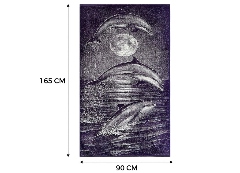 Telo Mare Jacquard Spugna Asciugamano Spiaggia Disegno Dolphin Moon KR - Telo Mare - Black-White