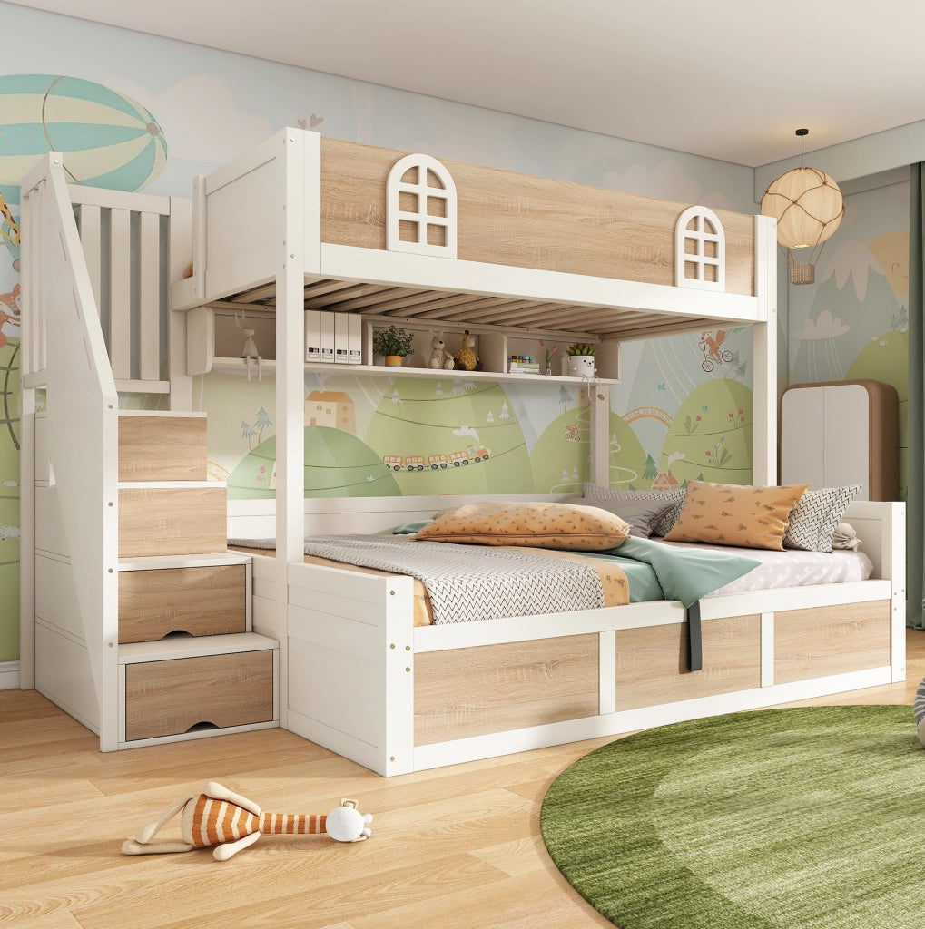 Letto a castello 90x200/140x200 con scala contenitore