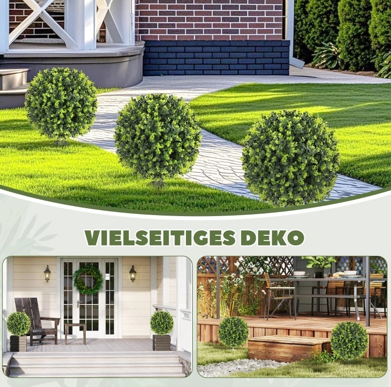 Set di 2 sfere di bosso artificiali verdi con asta da terra