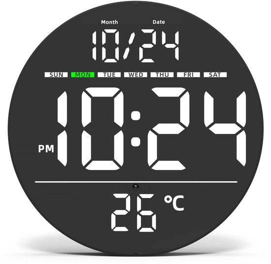 Orologio Digitale da Parete, Orologio da Parete con Grande Display LED, Orologio Elettrico Digitale Moderno con Funzione di Adattamento di Luminosità, Orologio Digitale con Data, Orologio da Soggiorno, Orologio da Cucina, 21 x 21 cm, Adattatore Incluso