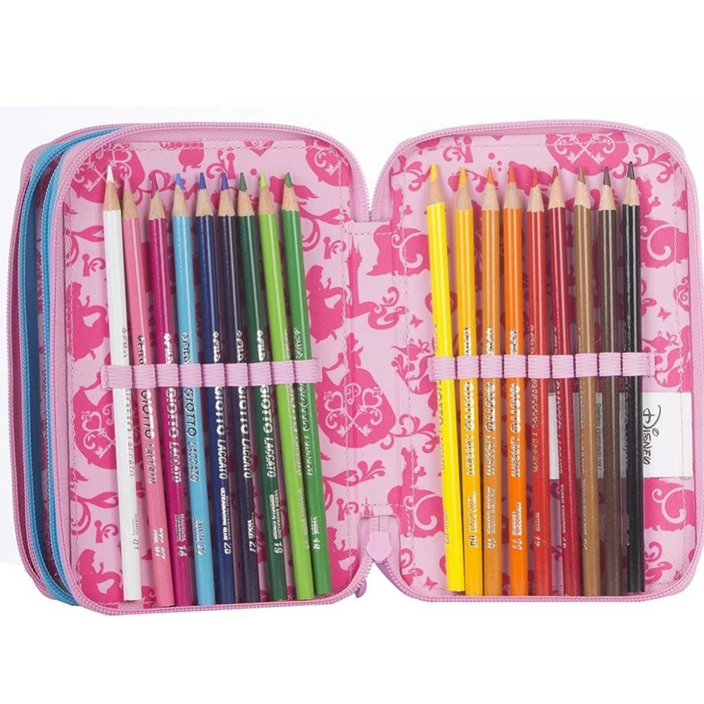 Trade Shop - Astuccio Completo 3 Zip Principesse Disney Accessoriato Bambine Scuola -