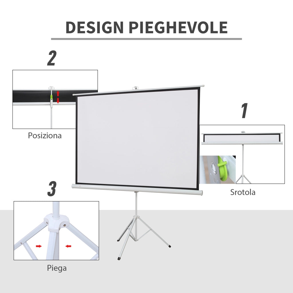 Telo Proiettore 84 Pollici 4K HD 4:3 ¨C zephmum ¨C Bianco con Treppiede Regolabile