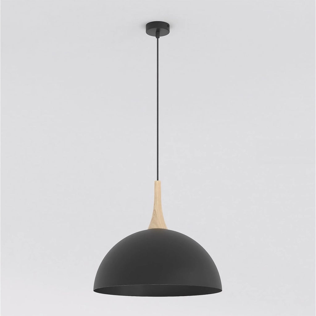 Lampada a sospensione Nautica in acciaio nero e legno
