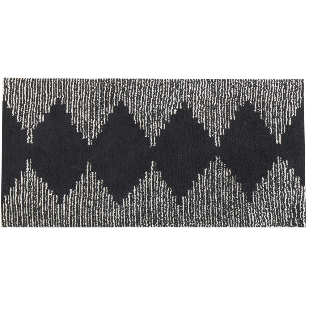 Tappeto pelo corto bianco e Nero in cotone modello geometrico pelo corto 80 x 150 cm