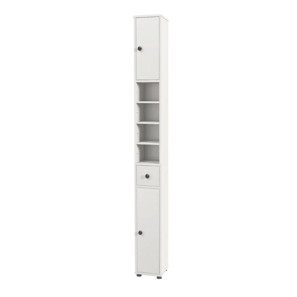 Mobiletto portaoggetti sottile da 20 x 20 x 180 cm con ripiani regolabili e facile accesso design moderno in MDF bianco 20_0010280