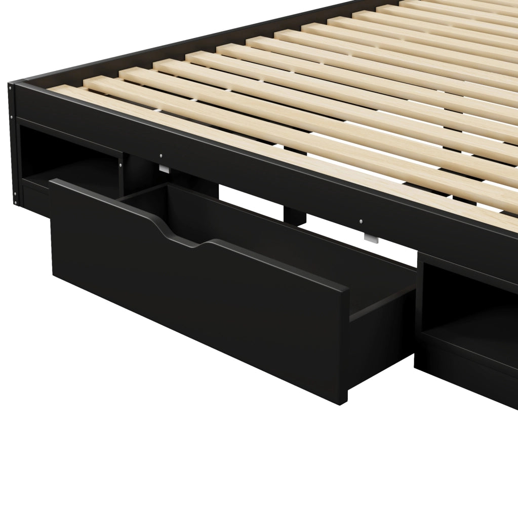 Letto a piattaforma 180 x 200 cm con vani, cassetti e illuminazione LED