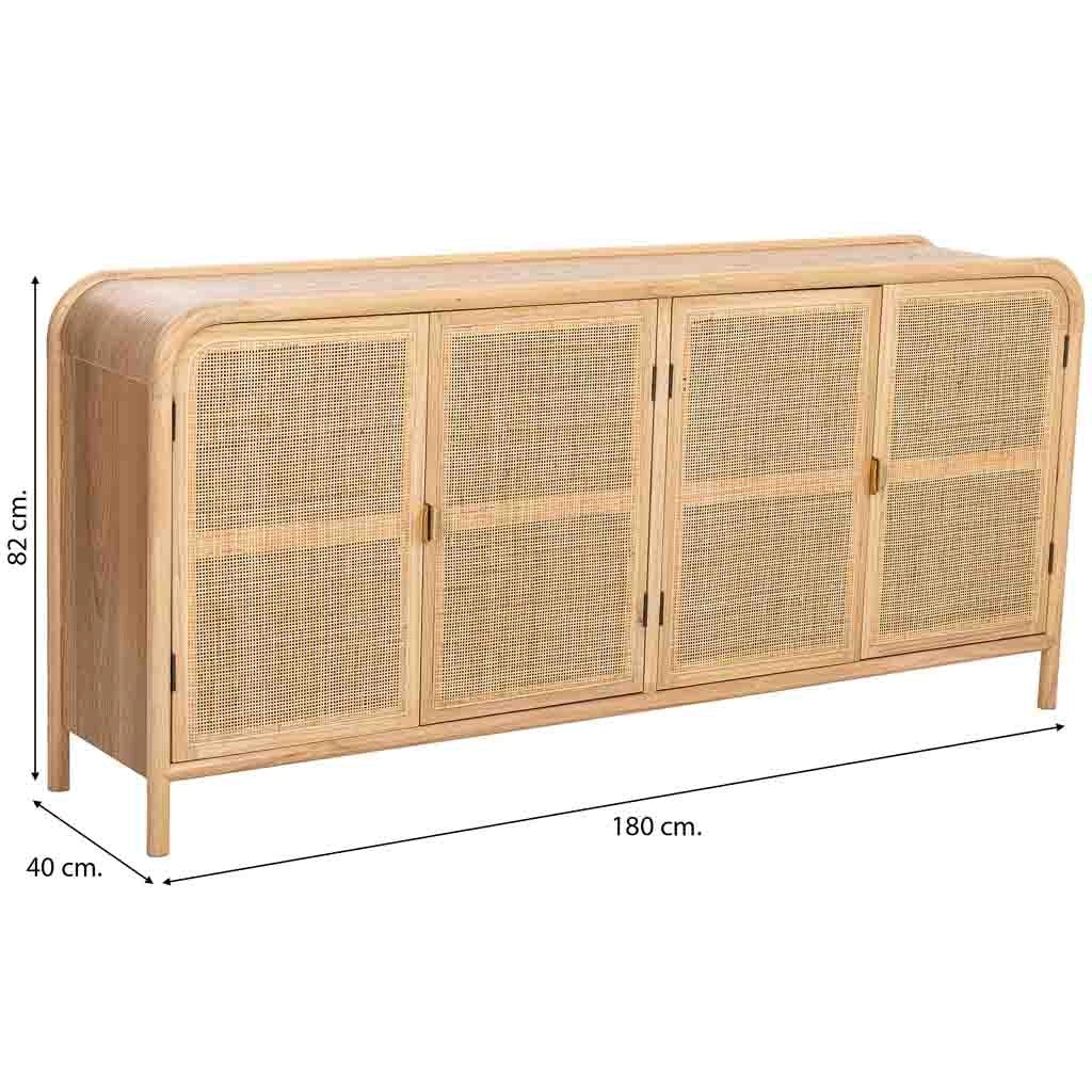 Credenza in legno e rattan marrone 180x40x82h cm