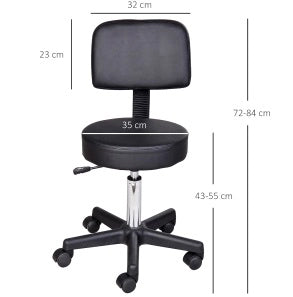 Sgabello da lavoro con ruote 35x35x84 cm nero， regolabile e mobile