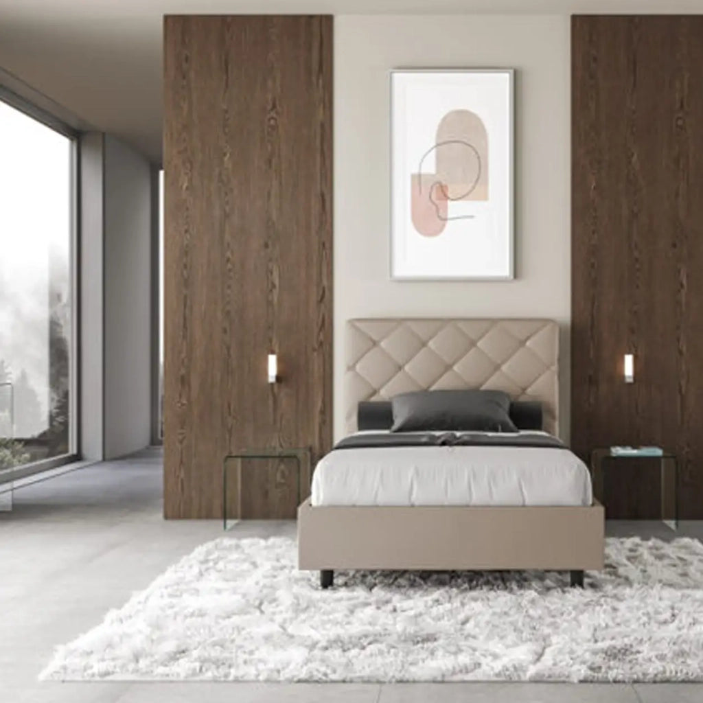 Letto singolo senza rete imbottito 100x210 similpelle tortora Priya