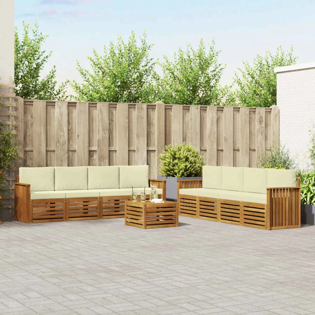 Set divani 9 pcs Naturale e Crema Legno di Acacia Massello 3374565