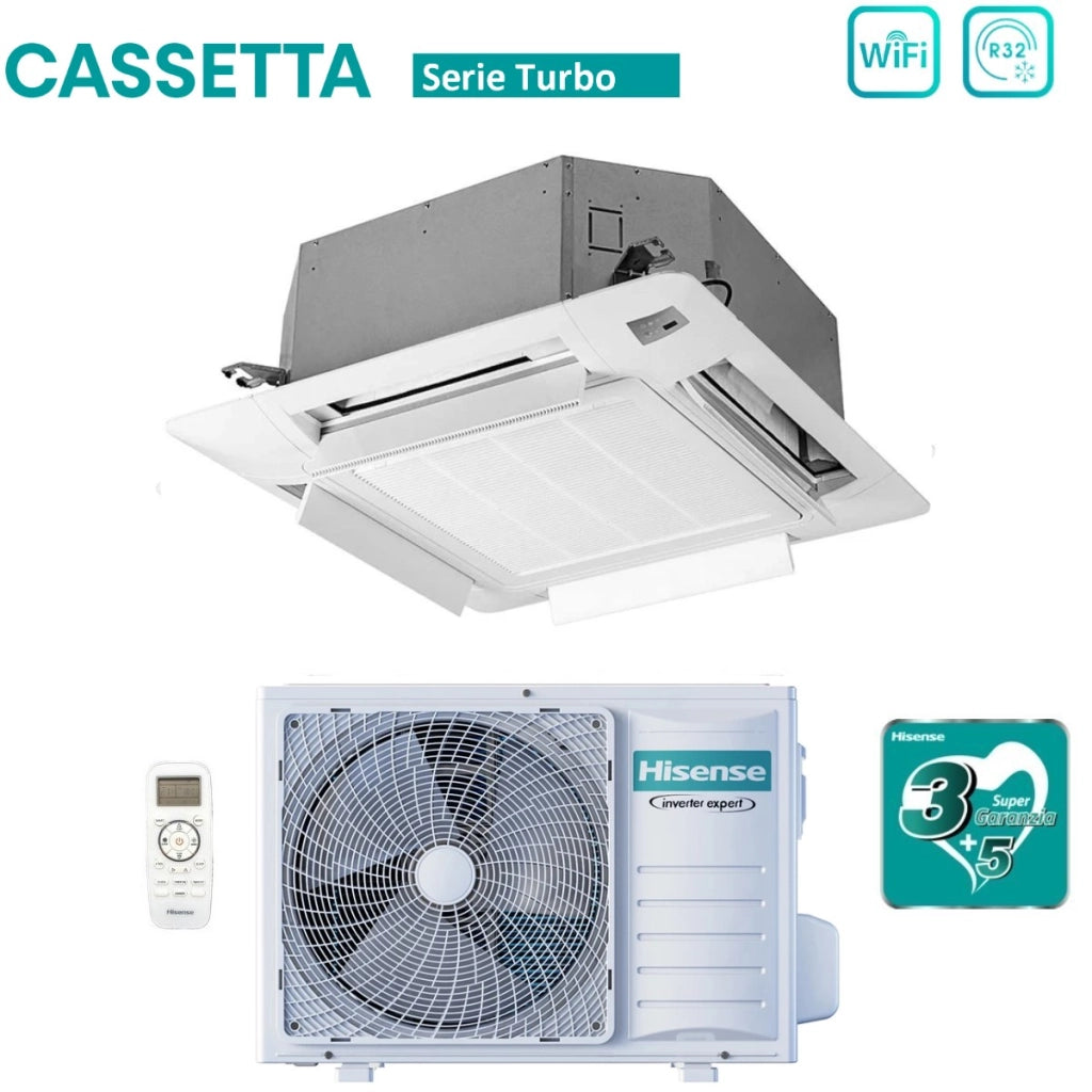 Condizionatore a Cassetta Hisense Turbo 12000 Btu ACT35UR4RCC8 R-32 Wi-Fi Optional con Telecomando e Pannello Incluso