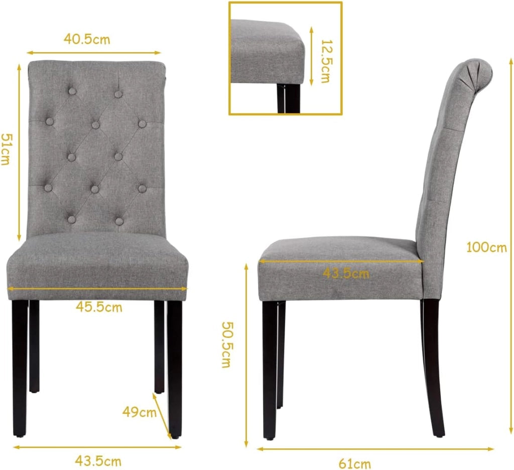 Set di 2 sedie da pranzo imbottite, eleganti sedie imbottite con schienale alto e gambe in legno massello, 61 x 46 x 100 cm, per ristorante, caffetteria (grigio)