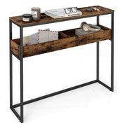 Tavolino da ingresso consolle tavolino stretto su 2 livelli con scomparti semiaperti 24 x 100 x 80 cm per ingresso o soggiorno marrone 12_0007998