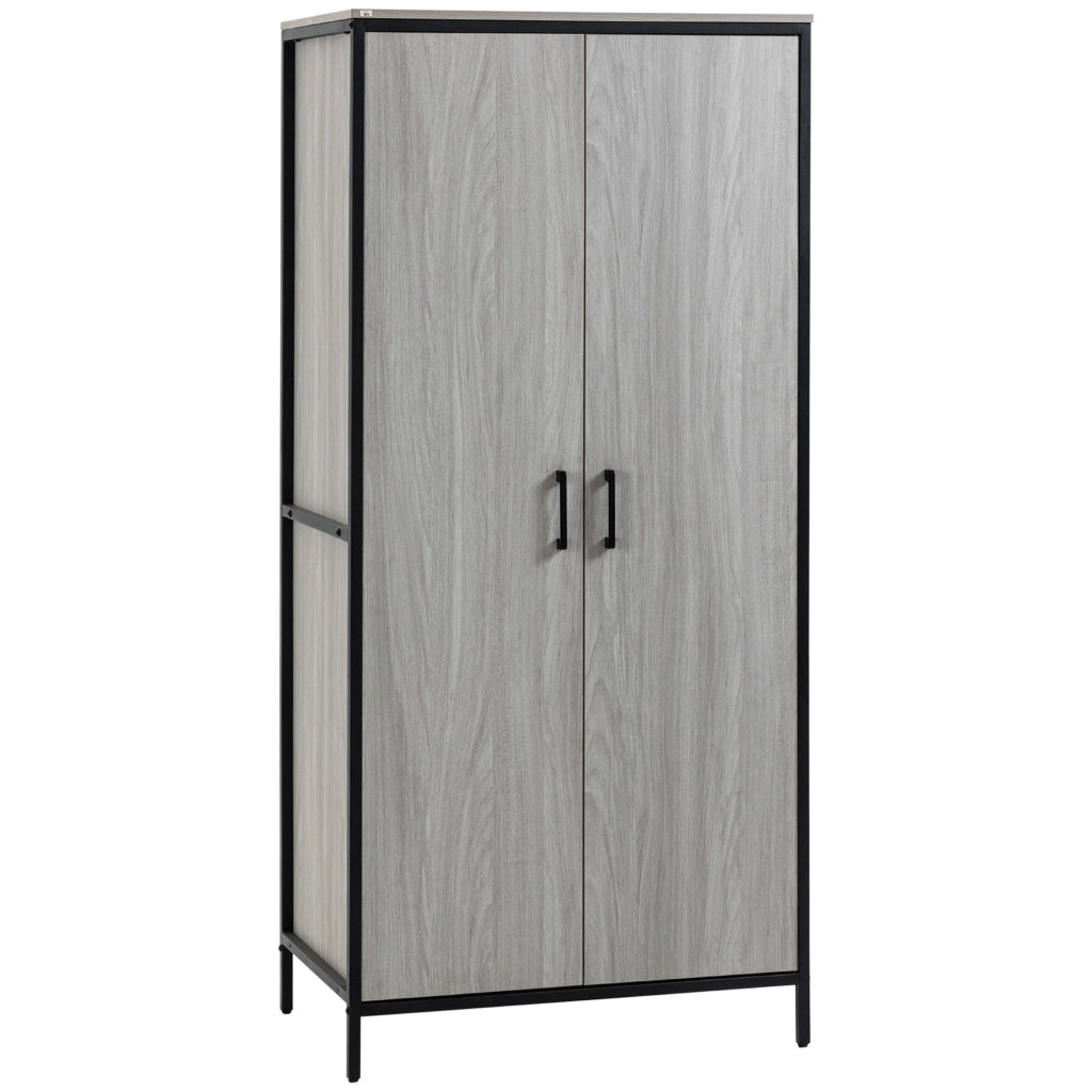 Easycomfort Armadio Guardaroba 2 Ante con Scomparti e Barra Appendiabiti 80x50x179cm, Grigio