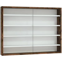 Bacheca Vetrina a Muro 4 Ripiani Regolabili 80x9,5x60 cm in Vetro e Legno Marrone