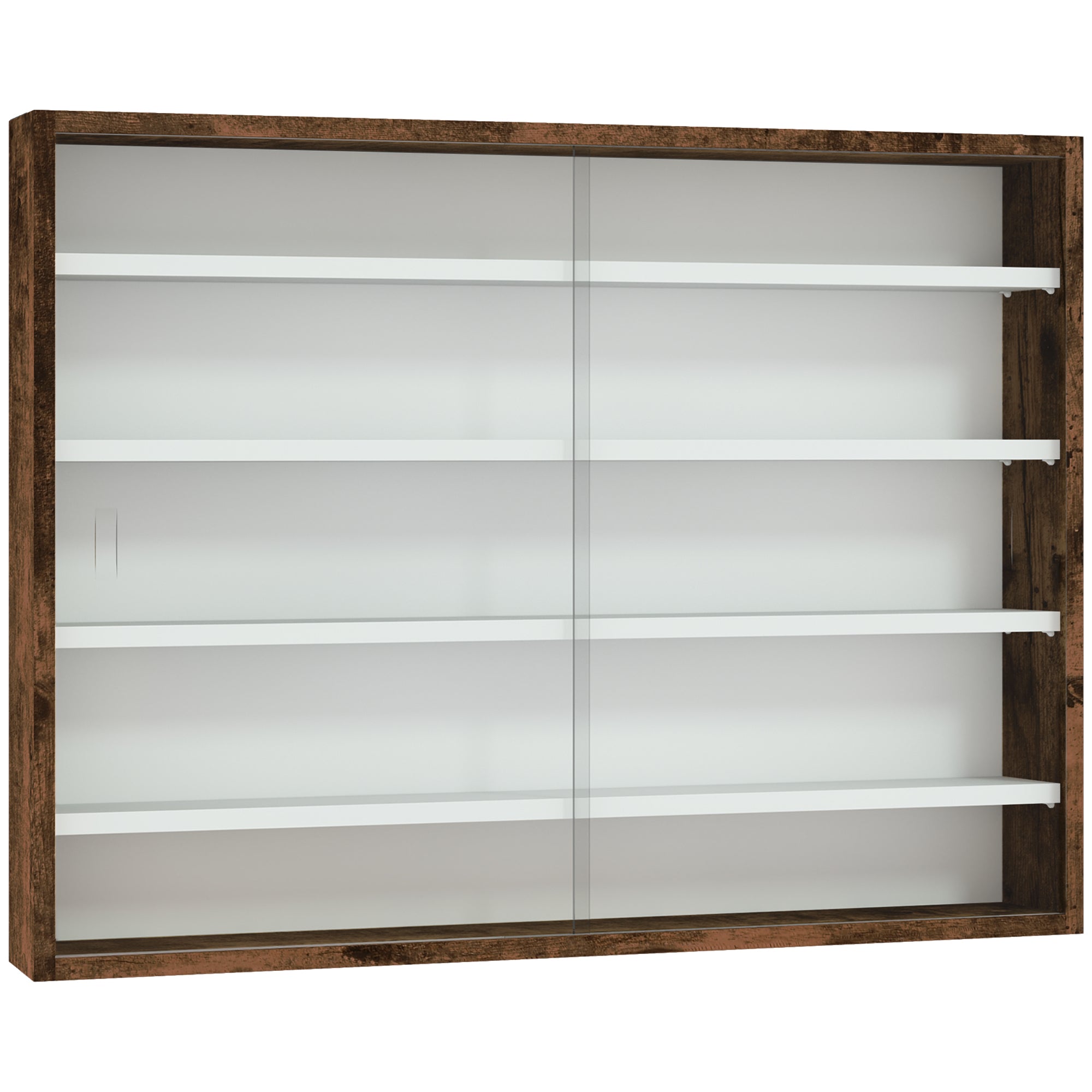 Bacheca Vetrina a Muro 4 Ripiani Regolabili 80x9,5x60 cm in Vetro e Legno Marrone