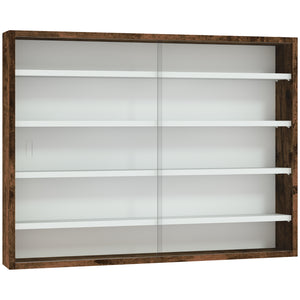 Bacheca Vetrina a Muro 4 Ripiani Regolabili 80x9,5x60 cm in Vetro e Legno Marrone