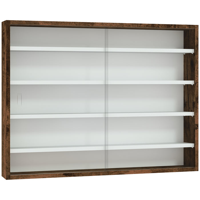 Bacheca Vetrina a Muro 4 Ripiani Regolabili 80x9,5x60 cm in Vetro e Legno Marrone