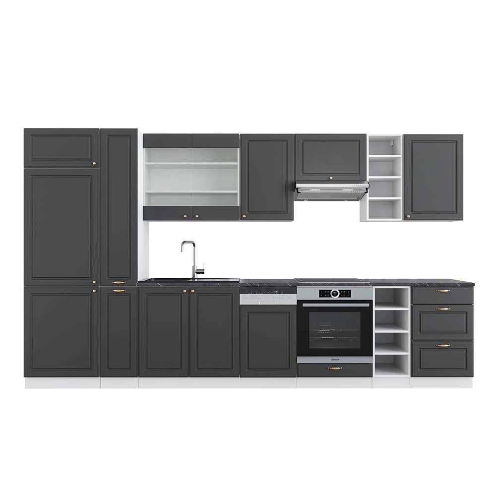 Cucina componibile Fame-Line Antracite-oro/Bianco 355 cm, PL Antracite Vicco