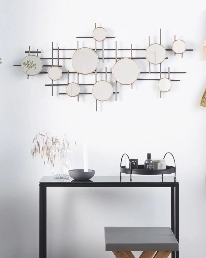 Specchio da parete Nero con decorazione in metallo dorato 10 pezzi 113 x 55 cm Pezzo contemporaneoy Glam Design