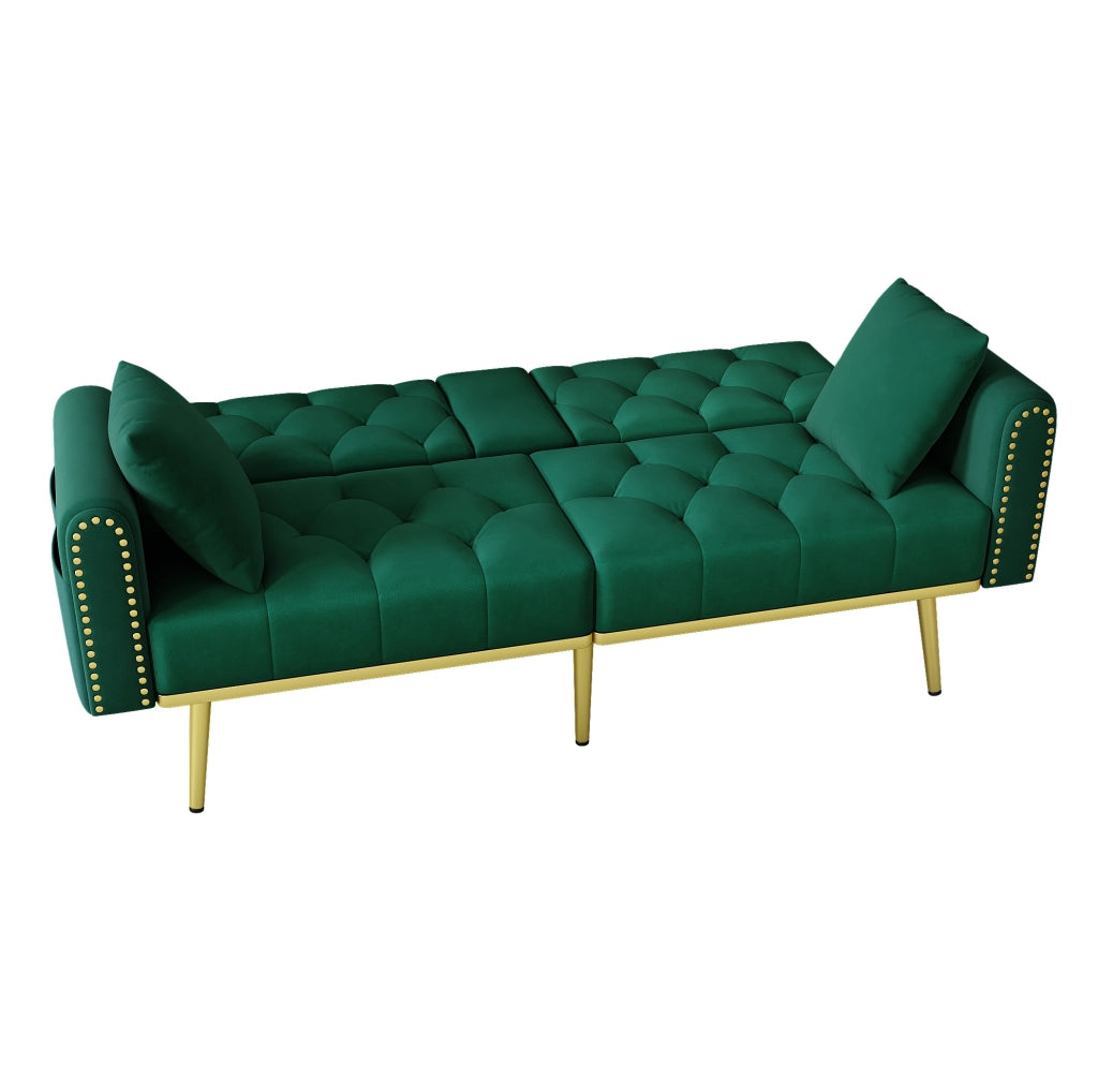 Divano letto 175x80x73.5 cm con schienale reclinabile in velluto verde