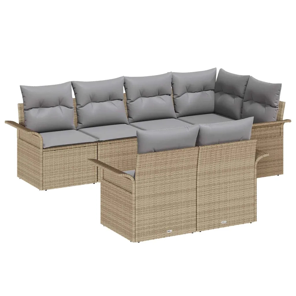 Set Divano da Giardino con cuscino 7 pcs Beige polyrattan