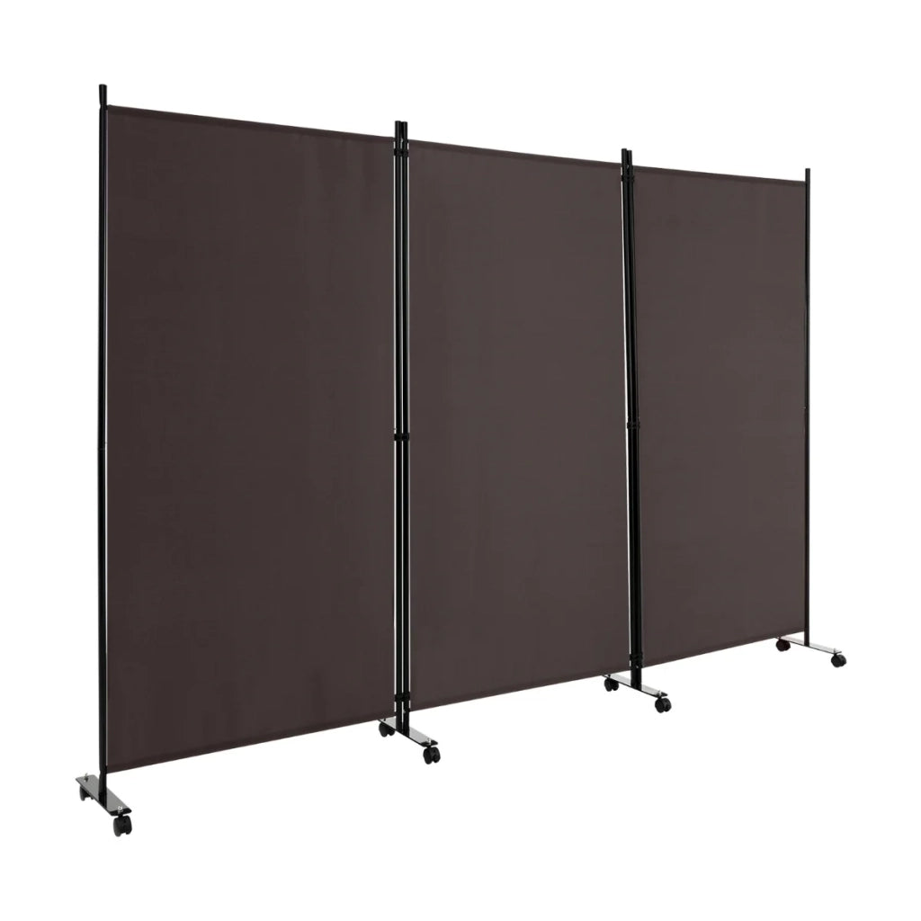 Paravento pieghevole a 3 ante su ruote 262 x 180 cm schermo mobile per la privacy design marrone 20_0013051