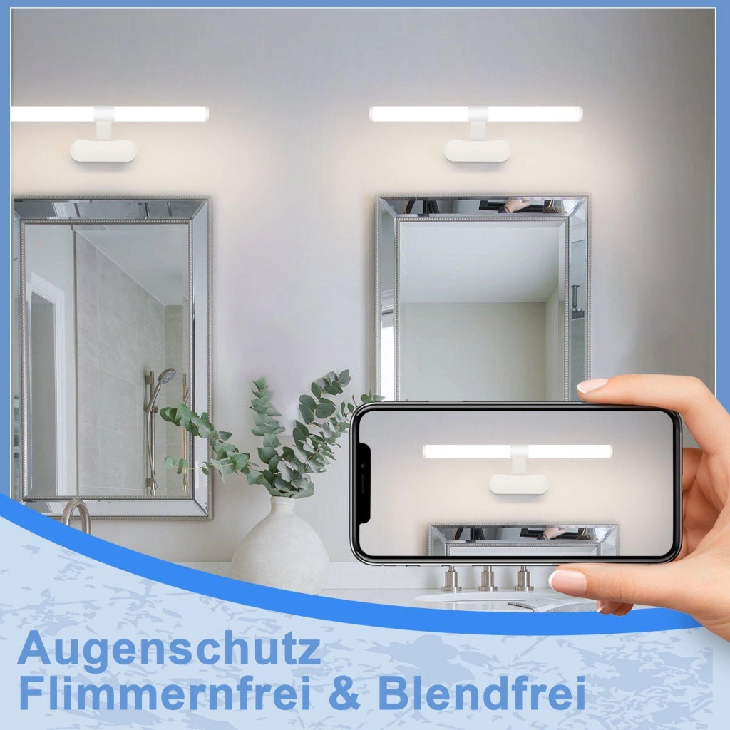 ZMH Lampada da Bagno LED per Specchio 6W Bianco Neutro 4000K Curva IP44 Bianca 40 cm