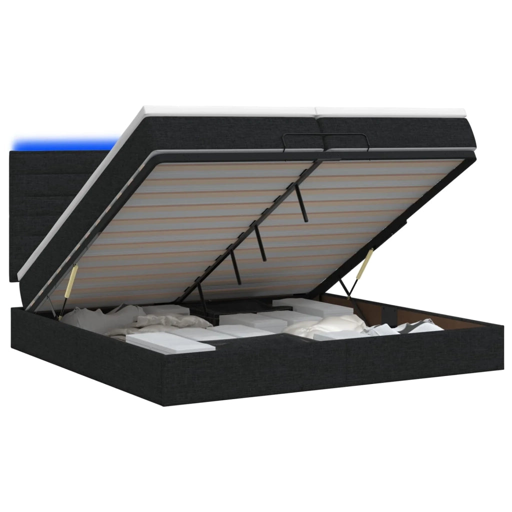 Letto Ottomano con Materasso e LED Nero 200 x 200 cm Tessuto 3458016