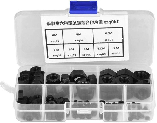 140 pezzi M2/M2,5/M3/M4/M5/M6/M8/M10 viti a 6 facce nere - viti in nylon - materiali di fissaggio costruzione