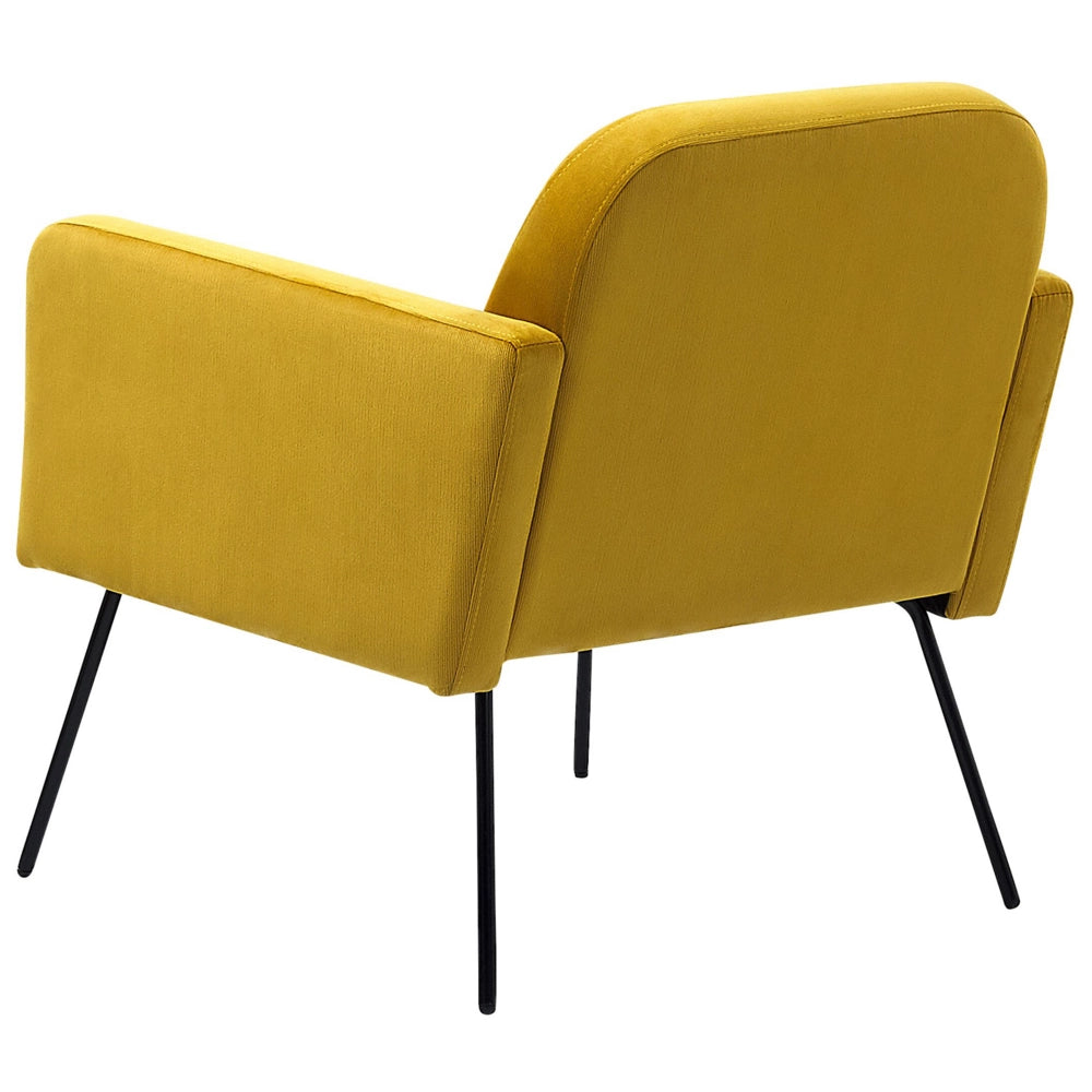 Poltrona Velluto Giallo Snelle Gambe in Metallo Nero Moderno Soggiorno Retrò