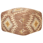 Pouf in iuta beige rosso 50 x 50 cm poggiapiedi in lana motivo geometrico boho moderno