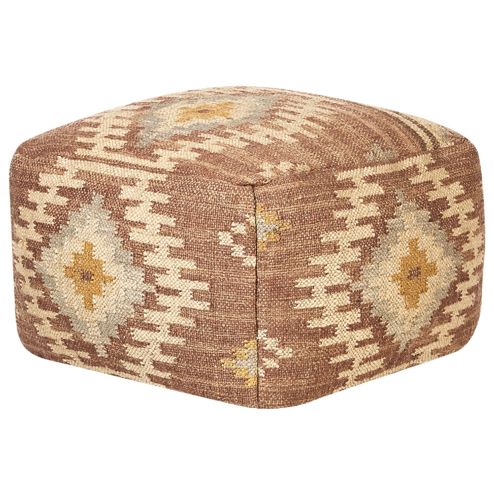 Pouf in iuta beige rosso 50 x 50 cm poggiapiedi in lana motivo geometrico boho moderno