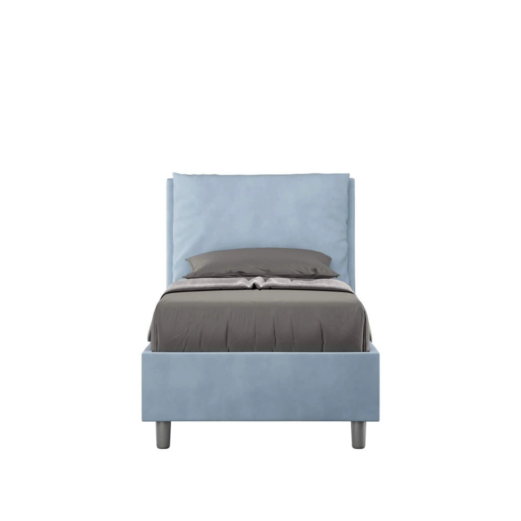 Letto singolo senza rete imbottito 80x210 microfibra azzurro Antea