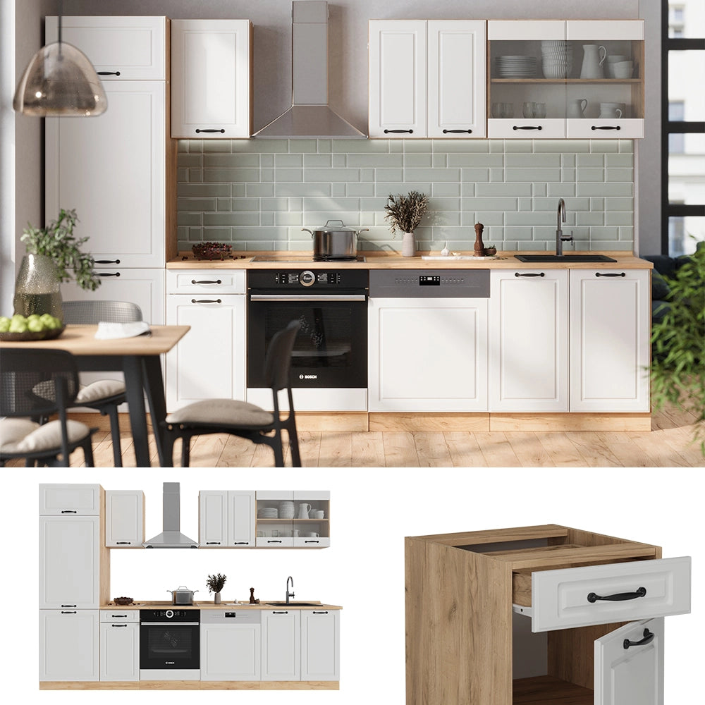 Vicco Cucina componibile Casa di campagna bianca/quercia dorata 300 cm , PL Antracite