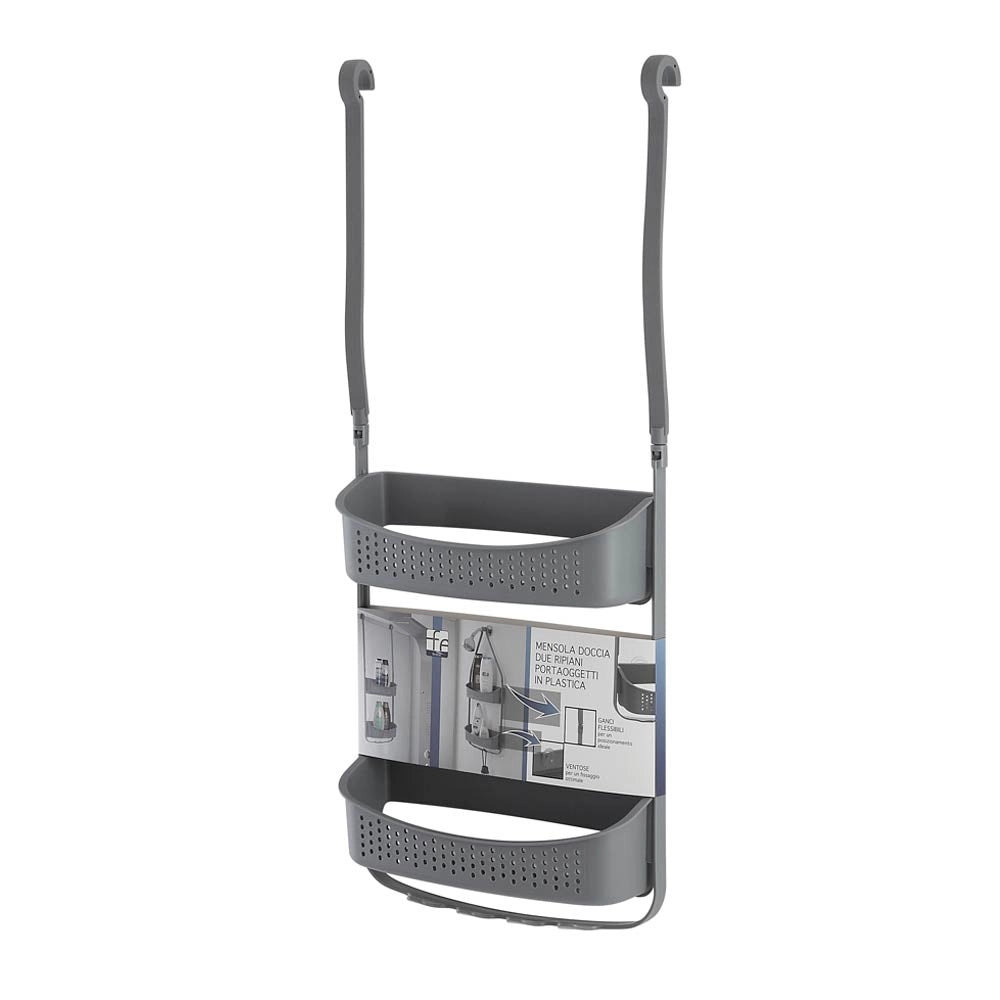 Mensola per Doccia Portaoggetti da Appendere 2 Ripiani PVC Fox Colore: Grigio