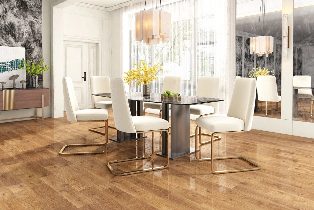 Sedie da pranzo set da 4 con schienale a rombi e gambe in metallo per sala da pranzo e soggiorno in velluto beige