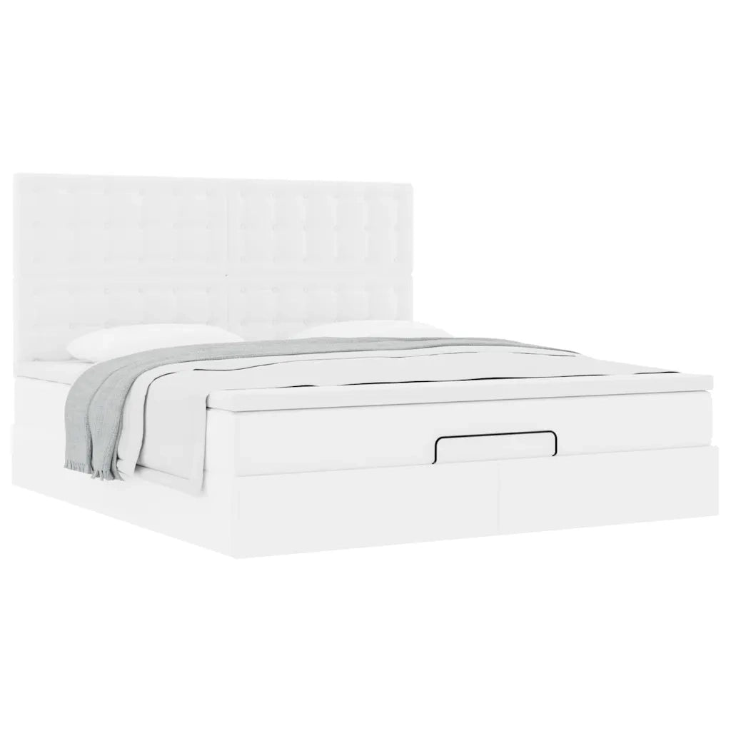 vidaXL Struttura Letto Pouf con Materasso Bianco 160x200 cm Similpelle